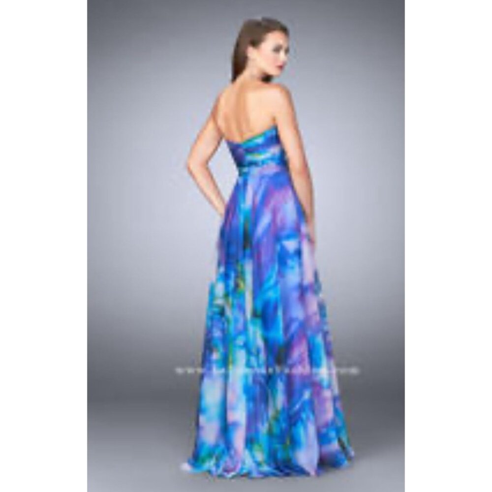 La Femme Multicolor Empire Waist Chiffon Maxi Dress With Beaded Bodice - Picture 12 of 12